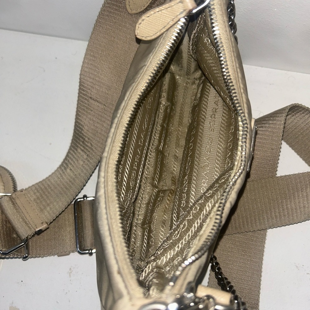 Prada Beige Nylon Shoulder Bag with Chain Strap - Picture 5 of 5